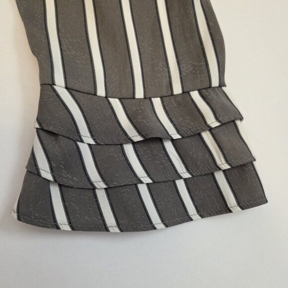 LOFT Ruffle Neck Popover Blouse Gray White Stripe Size M - Picture 4 of 7